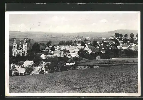 AK Rozsochy, Stadt von Anhöhe gesehen, Kirche