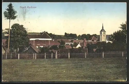 AK Nový Rychnov, Ortsansicht mit Kirche