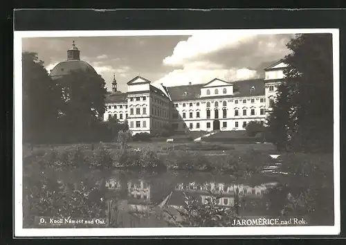 AK Jaromerice nad Rok, Gebäudeansicht mit Flusspartie