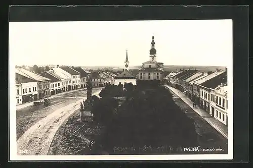 AK Polná, Husovo namesti, Kirche und Rathaus