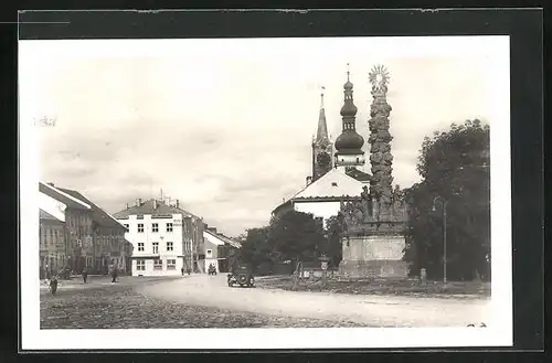 AK Polná, Namesti, Markt mit Säule und Rathaus