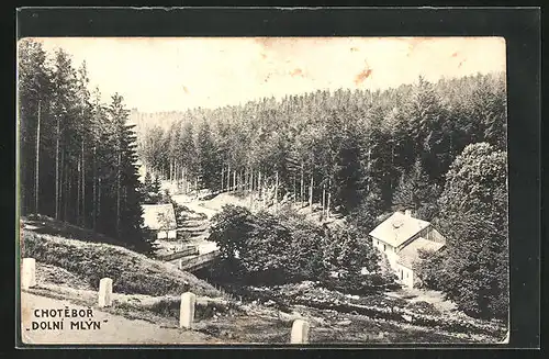 AK Chotebor, Dolni Mlyn, Ortspartie im Wald