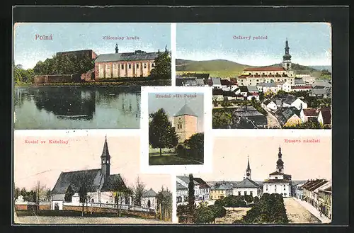 AK Polná, Kostel sv Kateriny, Husovo namesti, Hradni vezt Polná