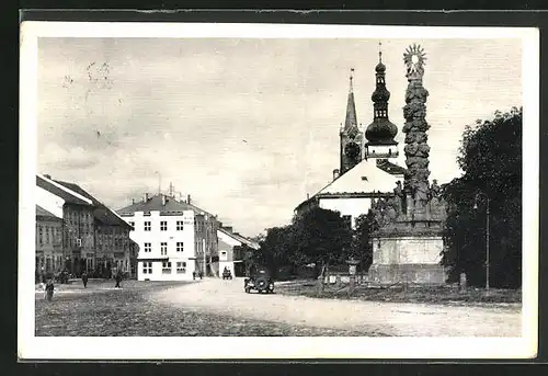 AK Polná, Namesti, Platz mit Säule