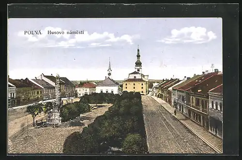 AK Polná, Husovo namesti, Platz mit Säule