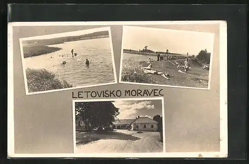 AK Moravec, Restaurant, Seepartie mit Badegästen