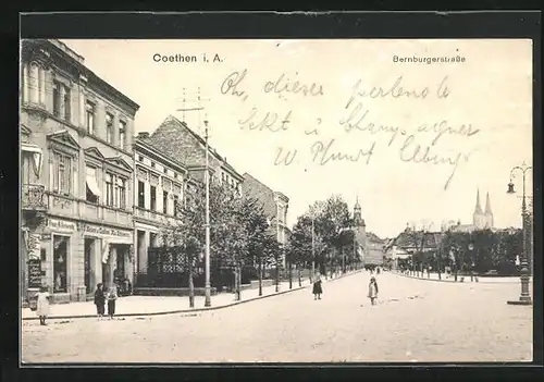 AK Cöthen i. A., Bäckerei Max Schönemann in der Bernburgerstrasse