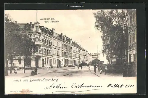 AK Böhlitz-Ehrenberg, Leipziger-Strasse Ecke Schulstrasse