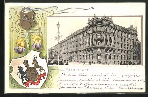 Passepartout-Lithographie Stuttgart, Hotel Marquardt, Wappen