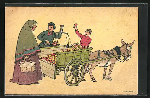 Künstler-AK Oskar Schmerling: Tiflis, Georgier, Frau kauf bei einem Obsthändler