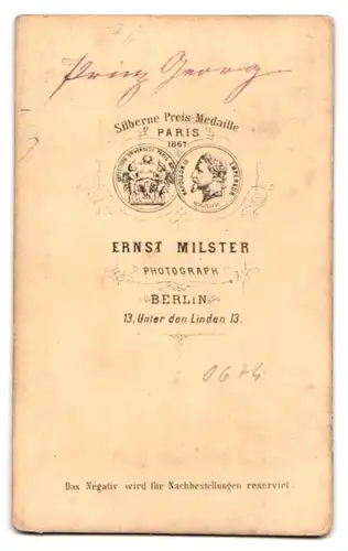 Fotografie Ernst Milster, Berlin, Portrait Prinz Georg von Preussen in Uniform mit Epauletten