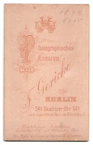 Fotografie F. Gericke, Berlin-Kreuzberg, Skalitzerstrasse 54c, Garde-Dragoner in Uniform