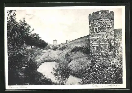 AK Zons /Rhein, Partie am Stadtgraben