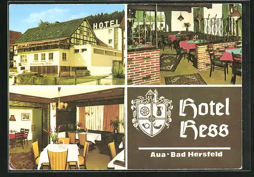 AK Bad Hersfeld-Aua, Hotel Hess, Innen- und Aussenansichten