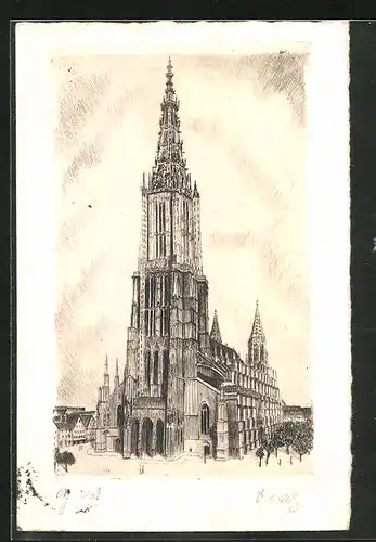 Künstler-AK Ulm a. D., Totalansicht vom Münster