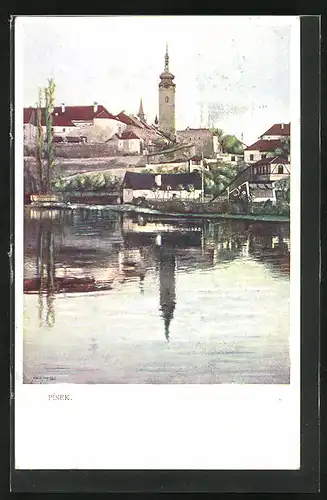 AK Pisek, Blick vom Wasser zum Schloss