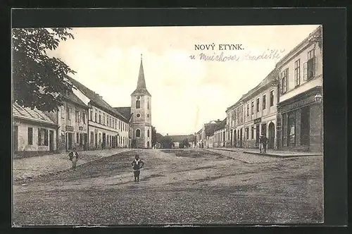 AK Nový Etynk, Namesti, Marktplatz mit Kirche