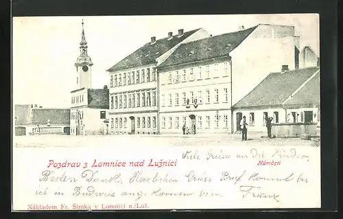 AK Lomnice n. Luz., Námesti, Marktplatz mit Rathaus