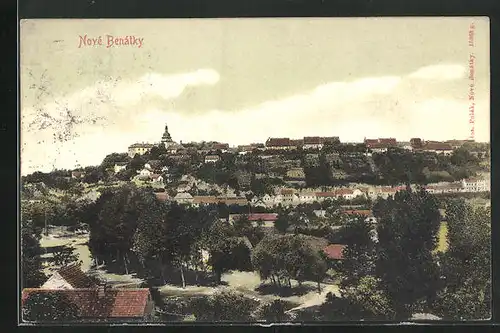 AK Nové Benátky, Panoramablick auf die Stadt, Celkovy pohled