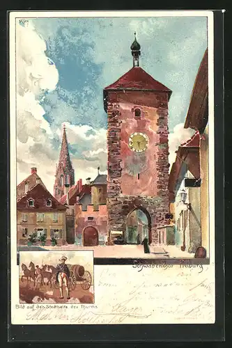 Künstler-AK Heinrich Kley: Freiburg, Schwabentor, Bild auf der Stadtseite des Turms