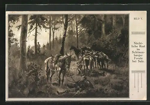 Künstler-AK Sulz, Soldaten bei der nächtlichen Rast im Schönenburger Forste, Reichseinigungskriege