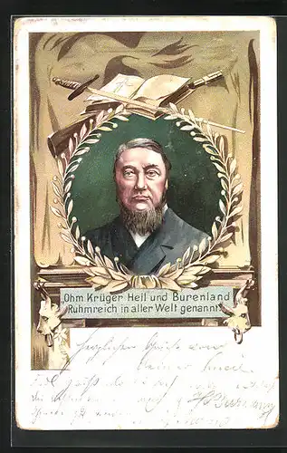 Lithographie Ehrenbild von Ohm Krüger, Burenkrieg