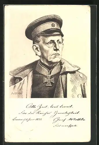 AK Helmuth von Moltke in Uniform mit eisernem Kreuz, Reichseinigungskriege