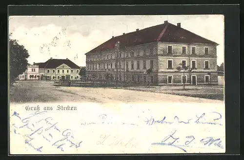 AK Stecken, Strassenpartie mit Gebäudeansicht