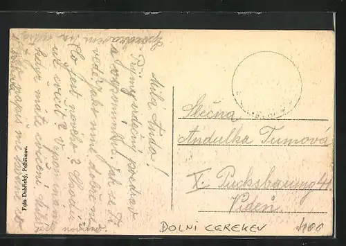 AK Dolni Cerekev, Strassenpartien mit Gebäudeansichten, Ortspartie mit Tor