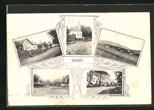 AK Cejov, Kirche, Schule, Ortspartie