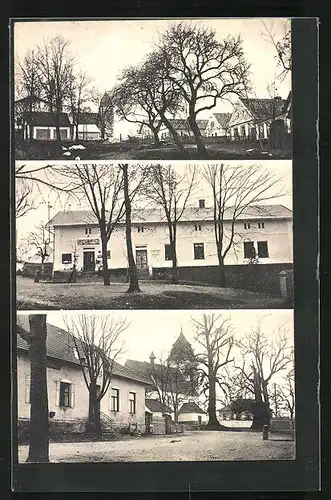 AK Chihost, Ortspartie mit Kirche, Geschäft