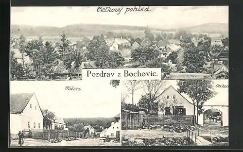 AK Bochovice, Naves, Obchod, Panorama