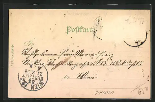Lithographie Stannern, Postamt u. Gasthaus, Schule, Totalansicht
