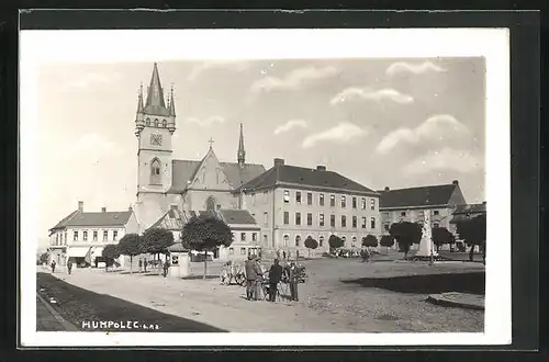 AK Humpolec, Platz mit Kirche und Denkmal