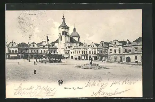 AK Nemecky Brod, Platz mit Brunnen und Denkmal