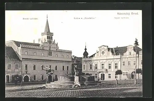 AK Nemecky Brod., Stara radnice, Kasna s Koudelou & Nova radnice