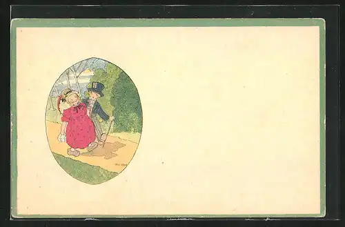 Künstler-AK Anny Tekauz: Liebespaar auf einem Spaziergang