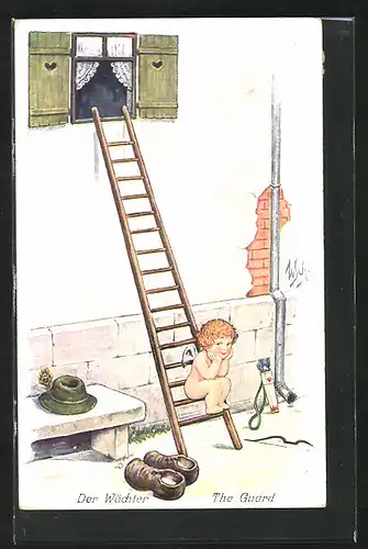 Künstler-AK Willi Scheuermann: Amor als Wächter über ein Schäferstündchen