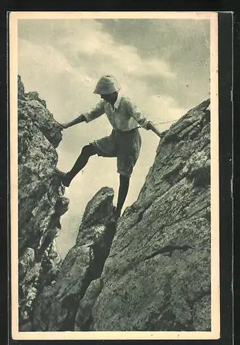 AK Bergsteiger klettert von Zacken zu Zacken