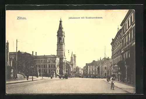AK Zittau, Johanneum mit Bautznerstrasse