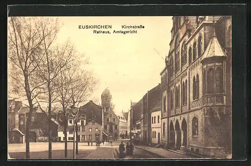 AK Euskirchen, Kirchstrasse mit Geschäft, Rathaus und Amtsgericht