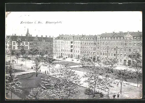 AK Zwickau i. Sa., Römerplatz mit Parkanlagen