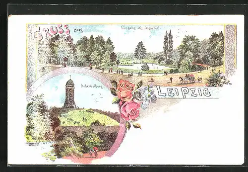 Lithographie Leipzig, Scherbelberg, Eingang ins Rosenthal