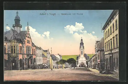 AK Adorf i. Vogtl., Marktplatz mit Kirche