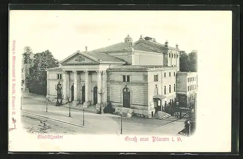 Relief-AK Plauen i. V., Ansicht vom Stadttheater