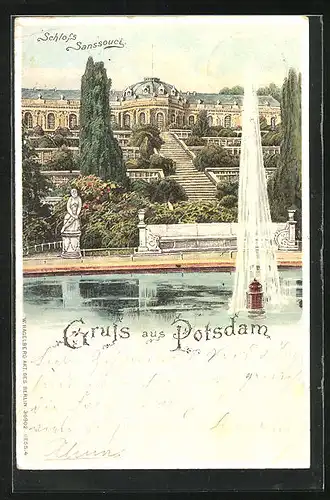 Lithographie Potsdam, Schloss Sanssouci