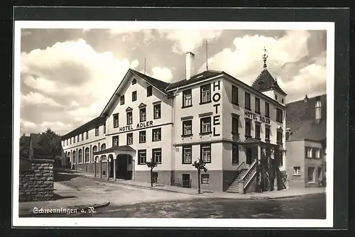 AK Schwenningen a. N., Strasseneck am Hotel Adler