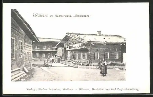 AK Wallern, Riedlgasse mit Einwohnern