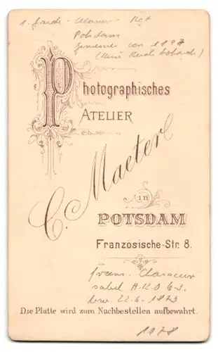 Fotografie C. Maeter, Potsdam, Französische Str. 8, Ulan im 1. Garde-Ulanen-Regiment Potsdam