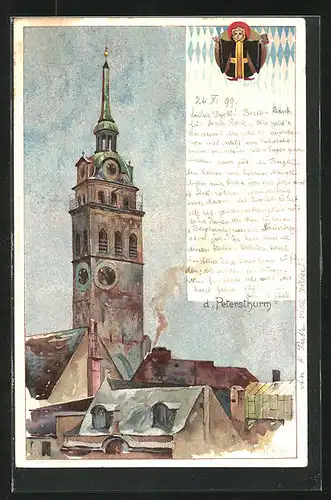 Künstler-AK Heinrich Kley: München, Petersturm, Münchner Kindl